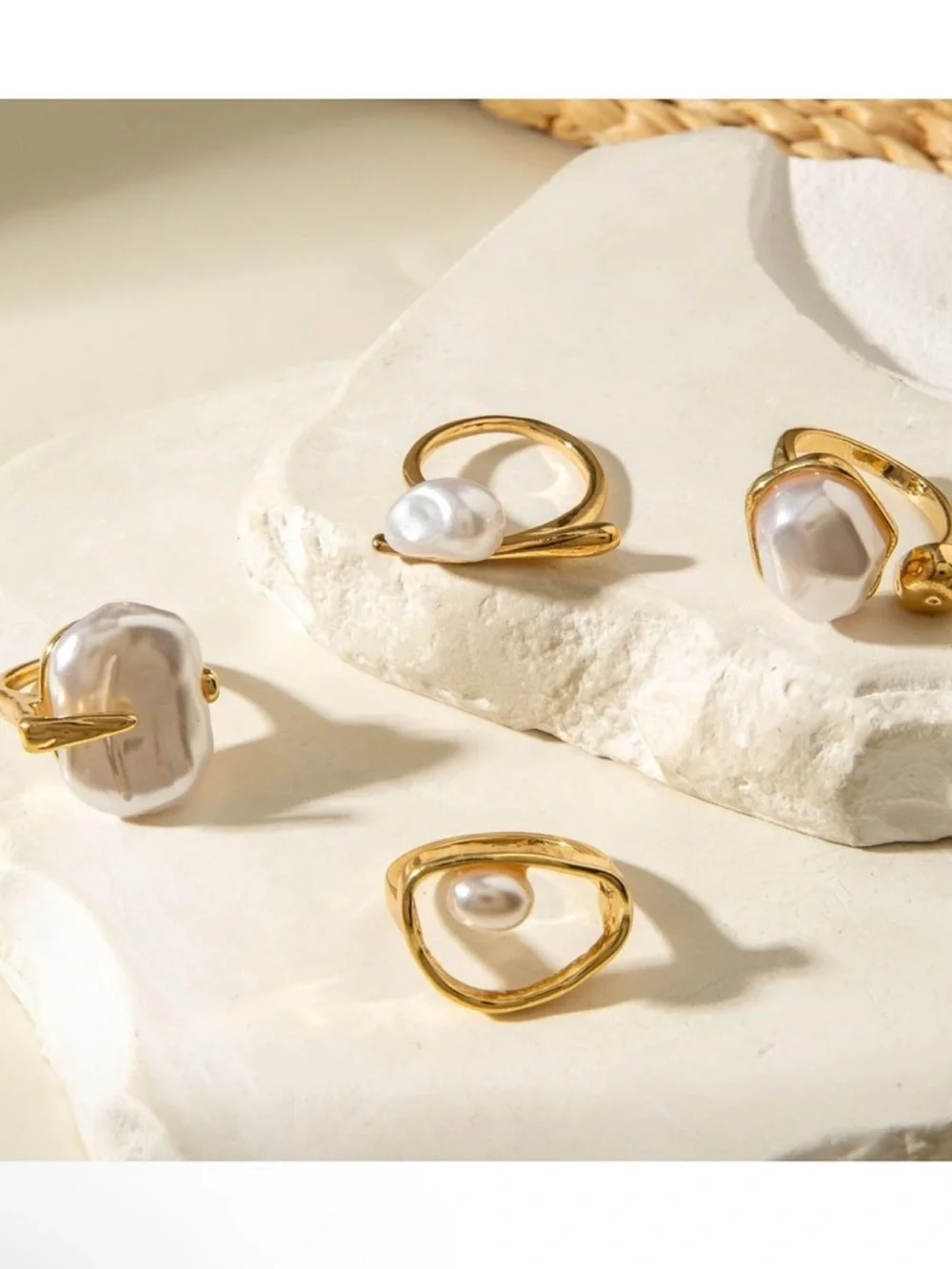 Luxe Golden  Pearl Statement Rings Set